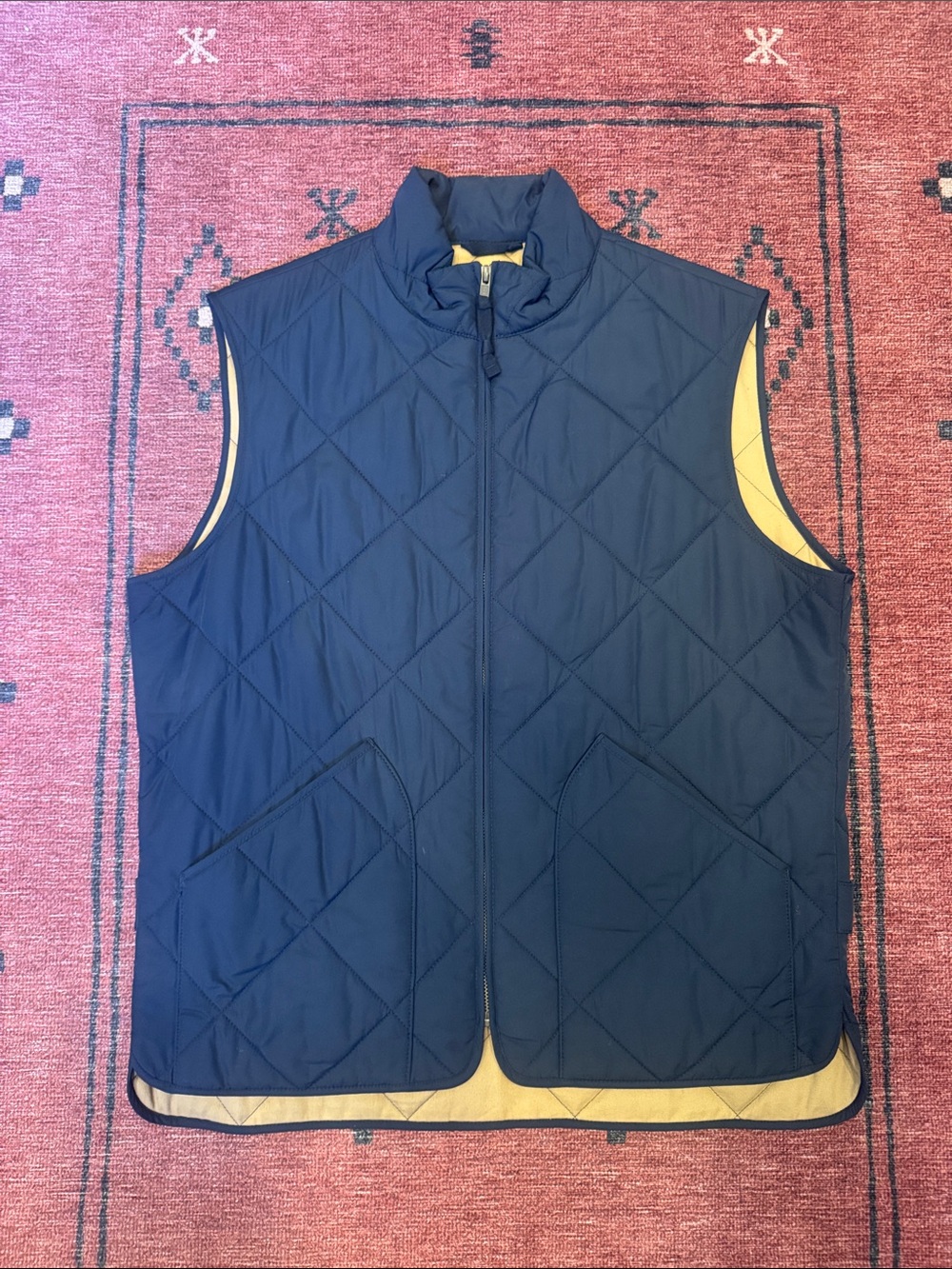 Men's JCREW Quilted Reversible Vest - Navy/Beige